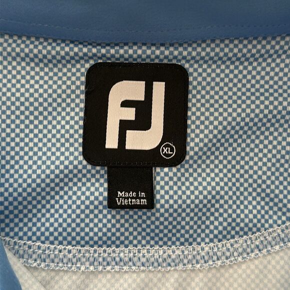 FootJoy Mens Light Blue Geometric White Box Check Short Sleeve Polo Shirt XL - Picture 6 of 9